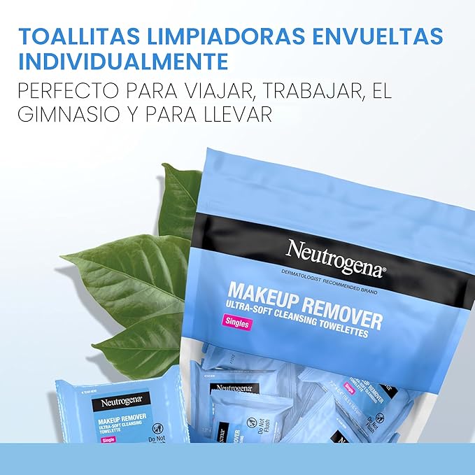 Neutrogena Toallitas para quitar maquillaje micelares sin alcohol para el rostro 20 pack.